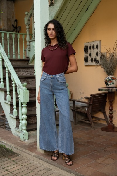 Jean Palazzo Sneakers Length Tresse Poche - Lydie